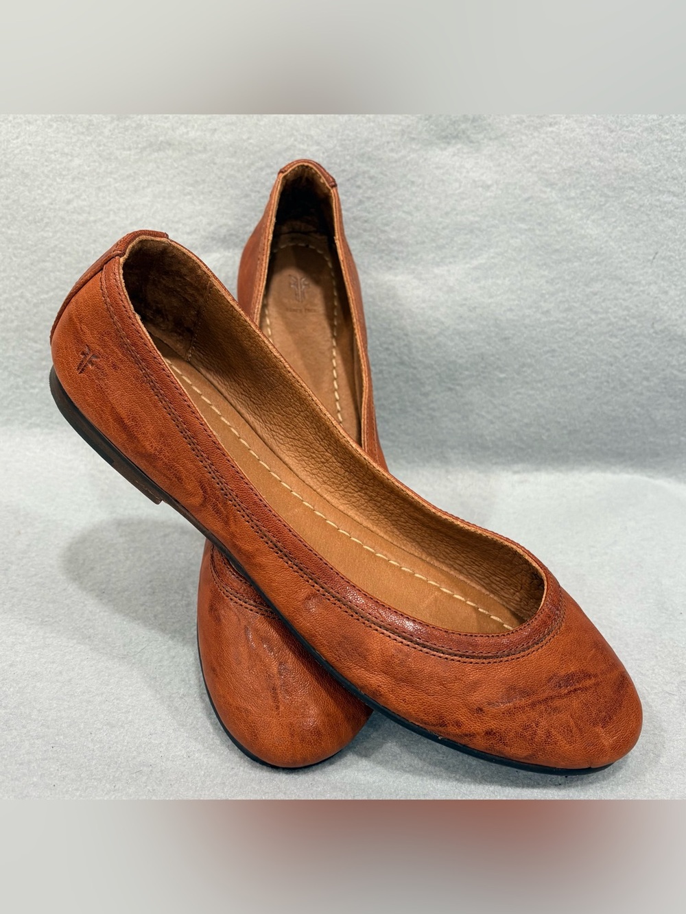 Frye Carson Ballet Flats Burnished Cognac Brown Leather Women's 11M